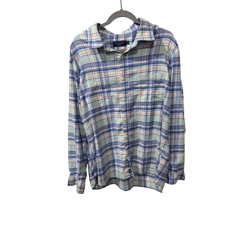 Vineyard Vines Mens XL Plaid Button-Down Shirt In Blue & Green Cotton